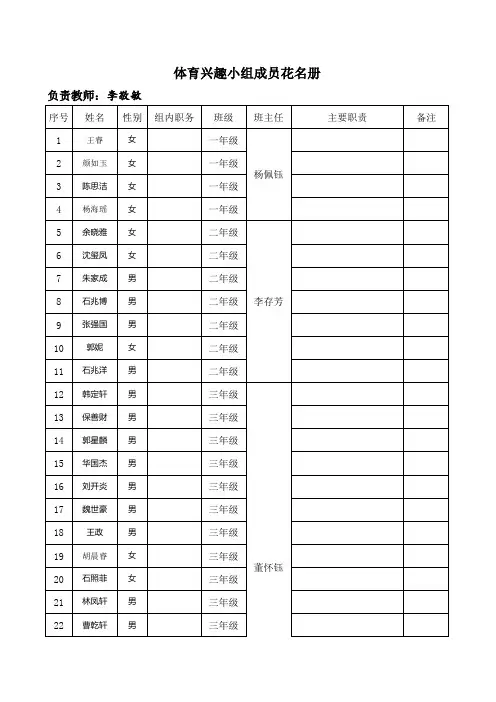 体育兴趣小组学生名单