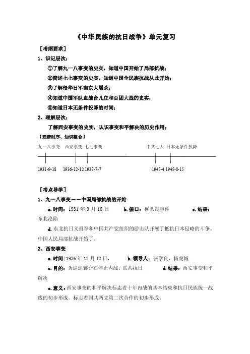 《中华民族的抗日战争》单元复习