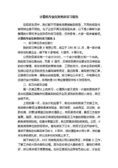 计算机专业在财务科实习报告