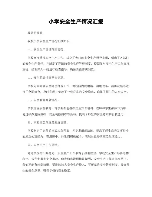 小学安全生产情况汇报