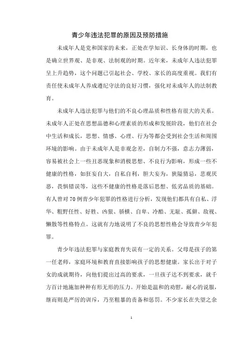 青少年违法犯罪的原因及预防措施