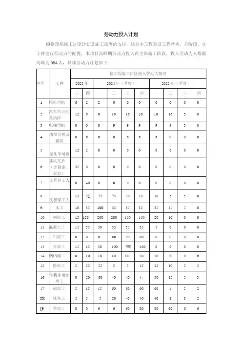劳动力投入计划