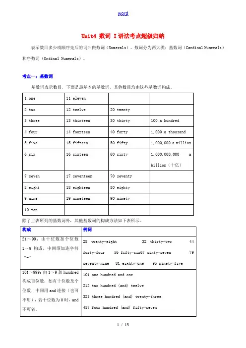 高中英语 Unit4 数词 I语法考点超级归纳素材-人教版高中全册英语素材