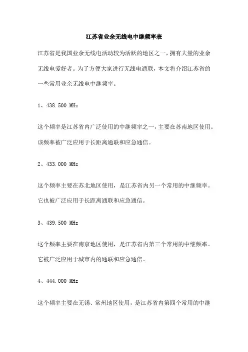 江苏省业余无线电中继频率表