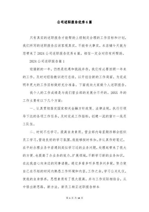 公司述职报告优秀6篇