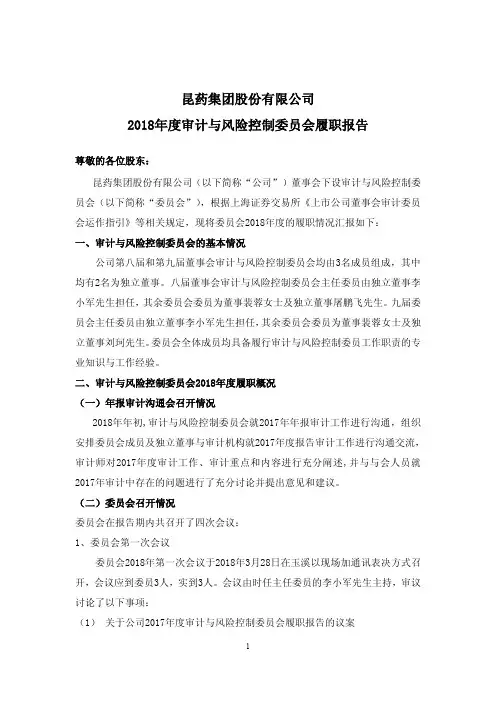 昆药集团股份有限公司2018审计与风险控制委员会履职报告