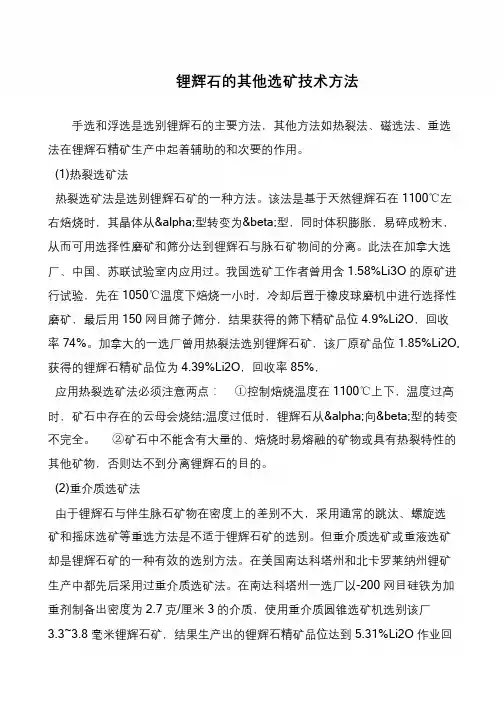 锂辉石的其他选矿技术方法