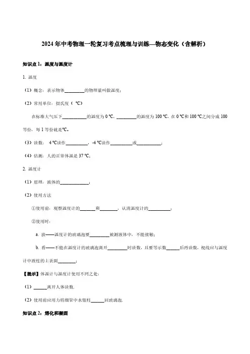 2024年中考物理一轮复习考点梳理与训练—物态变化(含解析)