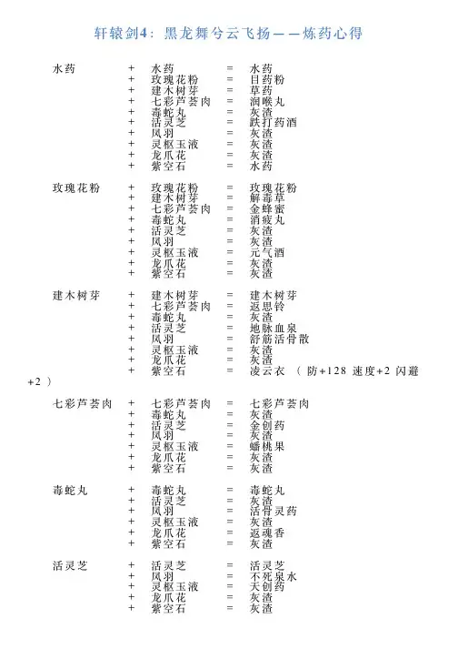 轩辕剑4：黑龙舞兮云飞扬——炼药心得