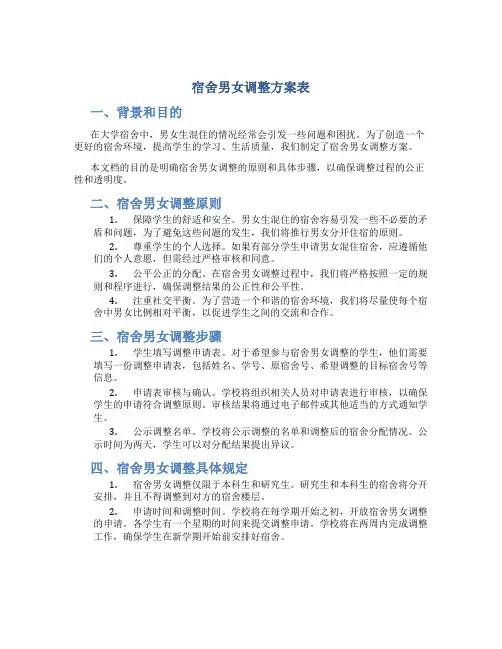 宿舍男女调整方案表