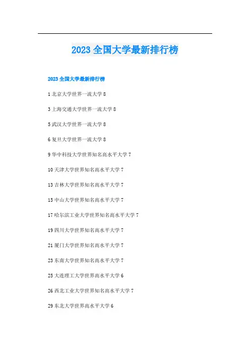 2023全国大学最新排行榜