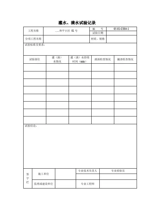 【工程表格模板】灌水满水试验记录