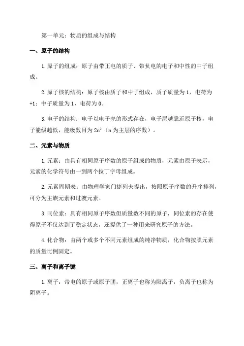 九年级化学第一二单元知识点总结