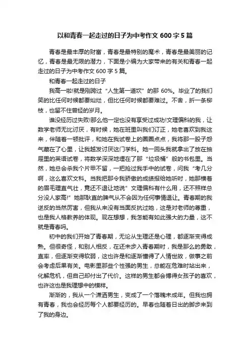 以和青春一起走过的日子为中考作文600字5篇
