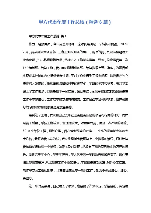 甲方代表年度工作总结(精选6篇)