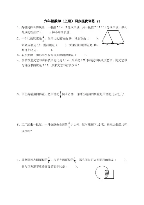 六年级上册数学单元测试- 同步提优训练 21 ∣ 苏教版