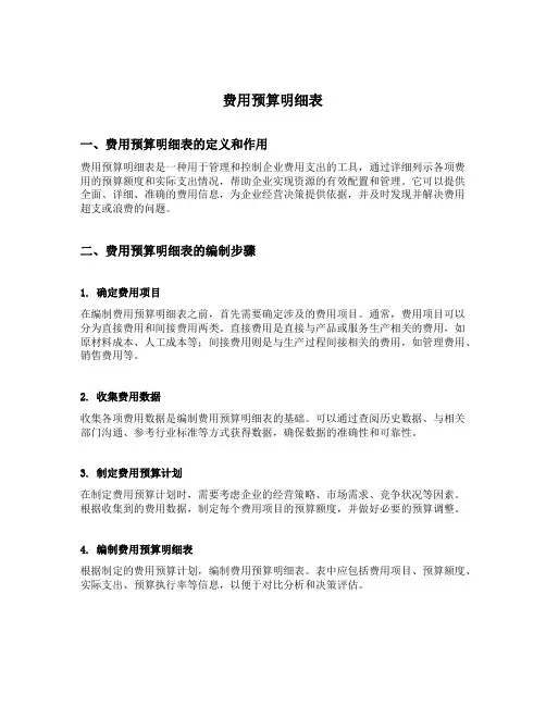 费用预算明细表
