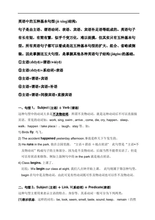 英语中的五种基本句型结构