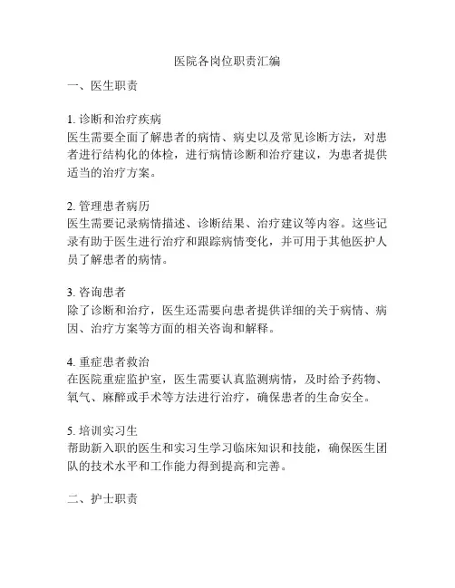 医院各岗位职责汇编