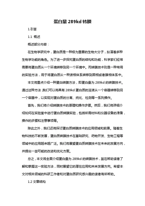 蛋白量289kd转膜