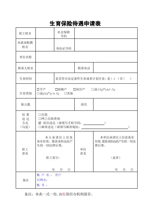 生育保险待遇申请表