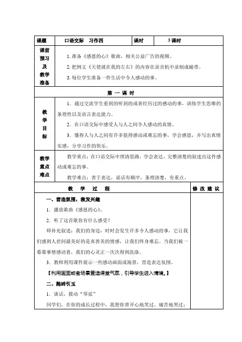 小学语文五年级下册第四单元 口语习作四