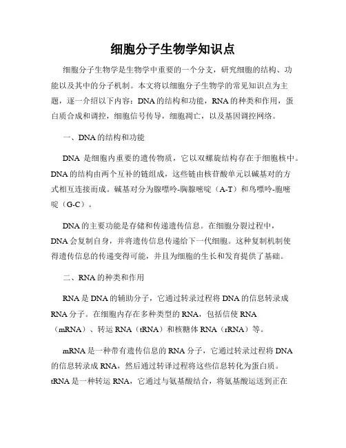 细胞分子生物学知识点