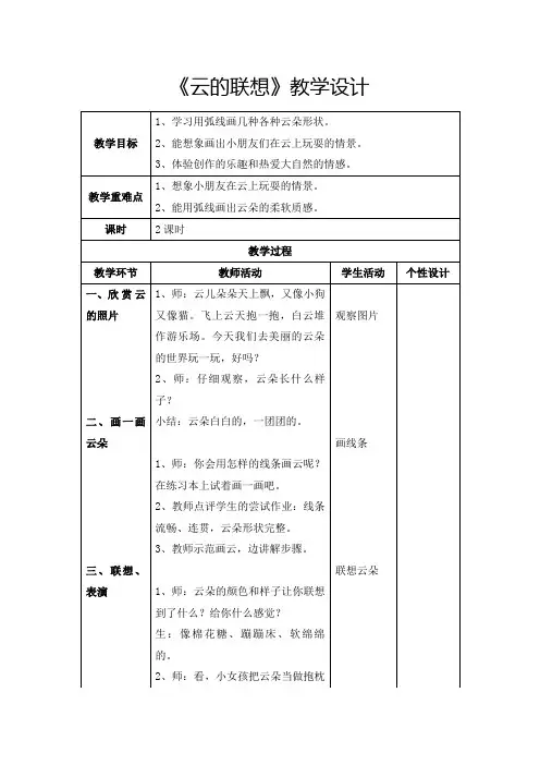 赣美版一年级下册美术《10云的联想》教学设计