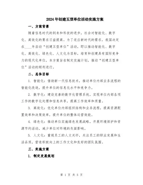 2024年创建五型单位活动实施方案