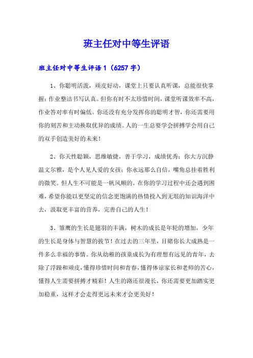 班主任对中等生评语