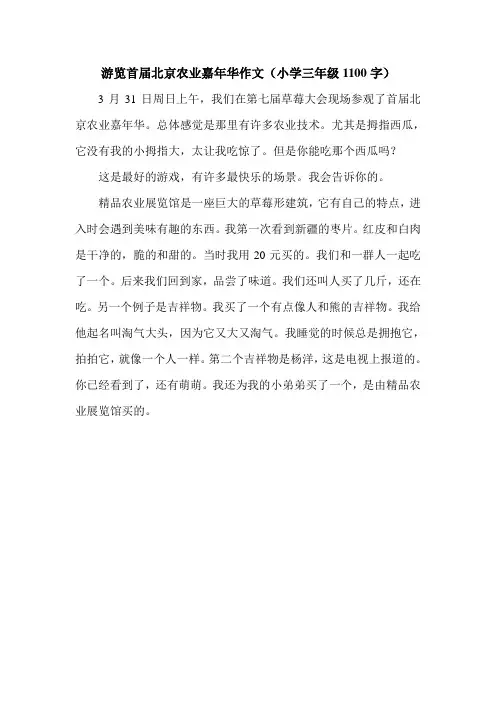 游览首届北京农业嘉年华作文(小学三年级1100字).doc