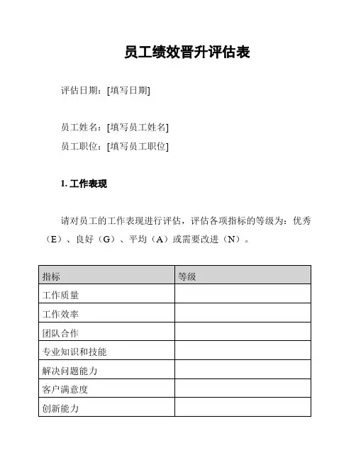员工绩效晋升评估表