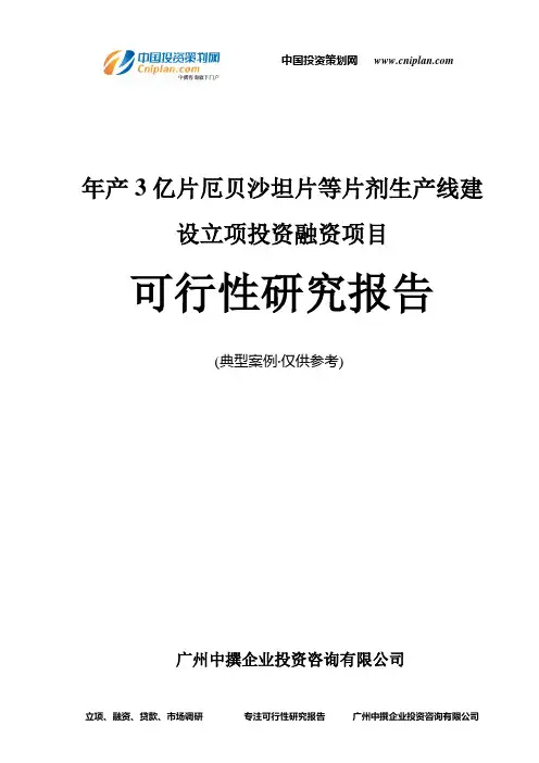 年产3亿片厄贝沙坦片等片剂生产线建设融资投资立项项目可行性研究报告(中撰咨询)