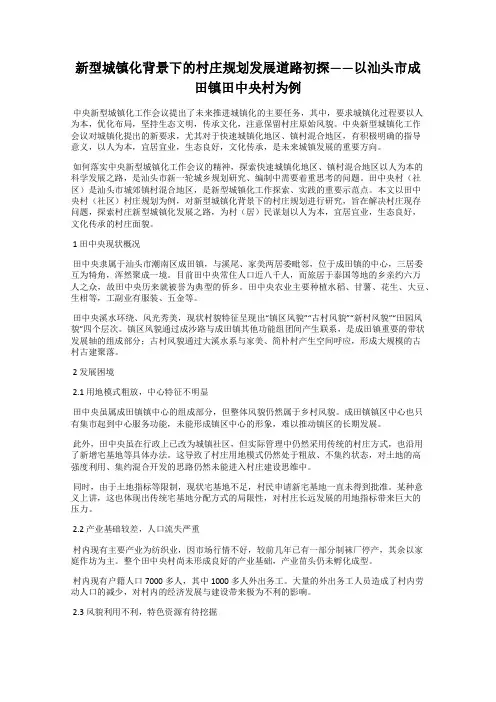 新型城镇化背景下的村庄规划发展道路初探——以汕头市成田镇田中央村为例