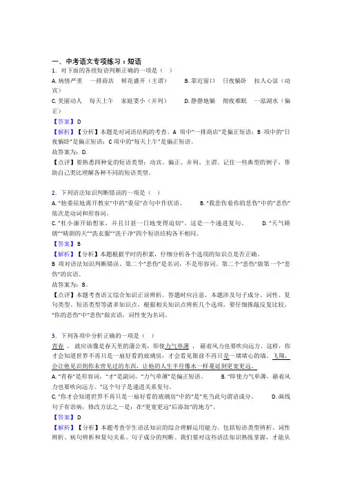 初中中考语文 短语训练及答案(Word版)