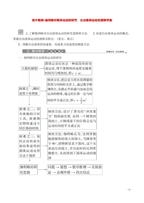 高中物理-伽利略对落体运动的研究 自由落体运动的规律学案