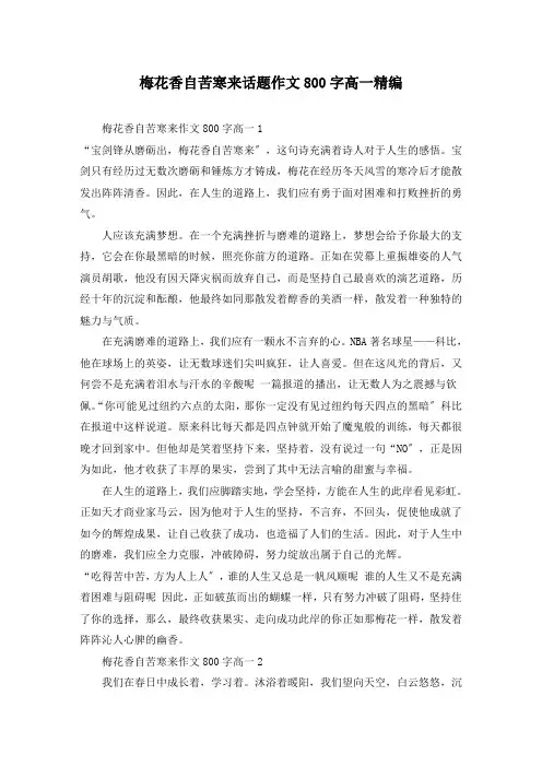 梅花香自苦寒来话题作文800字高一精编