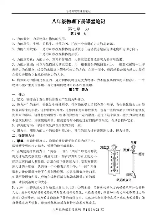 (完整版)八年级物理下册课堂笔记