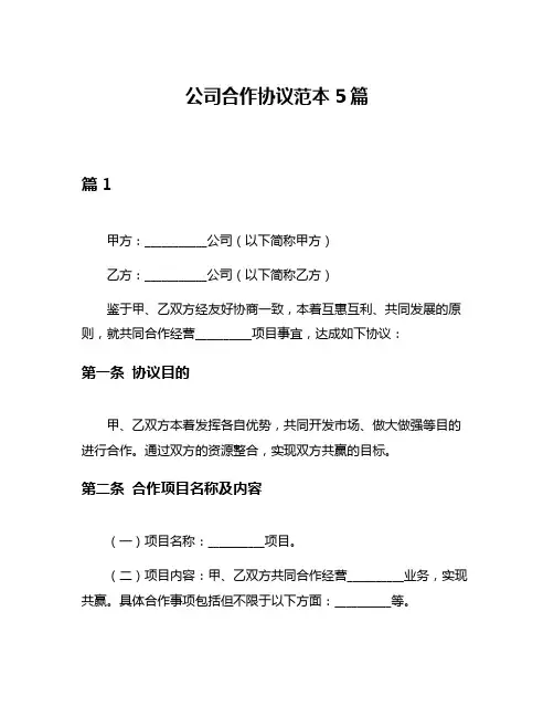公司合作协议范本5篇
