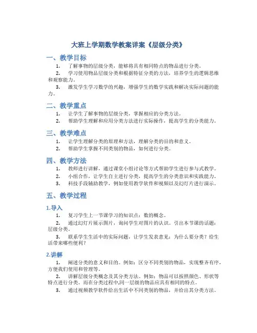 大班上学期数学教案详案《层级分类》