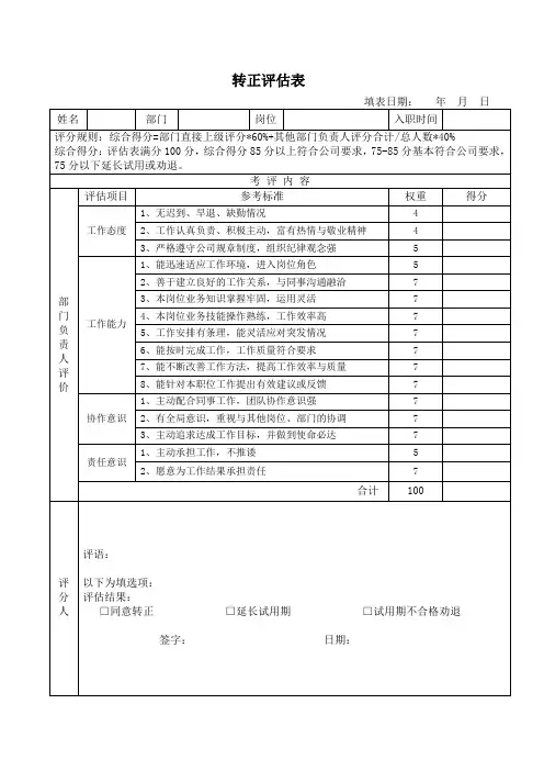 转正评估表-模板