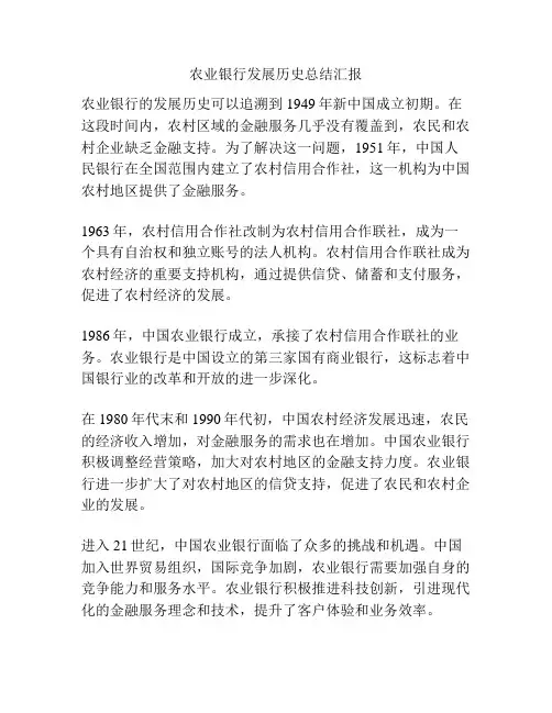农业银行发展历史总结汇报