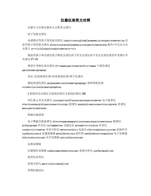 仪器仪表英文对照