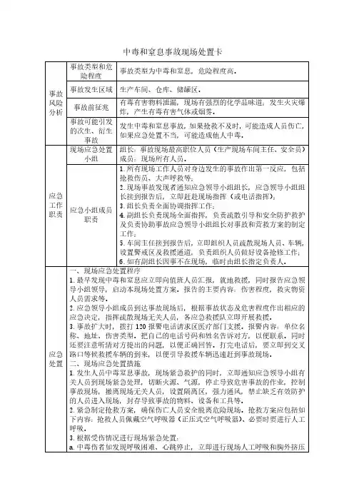 中毒和窒息事故现场处置卡