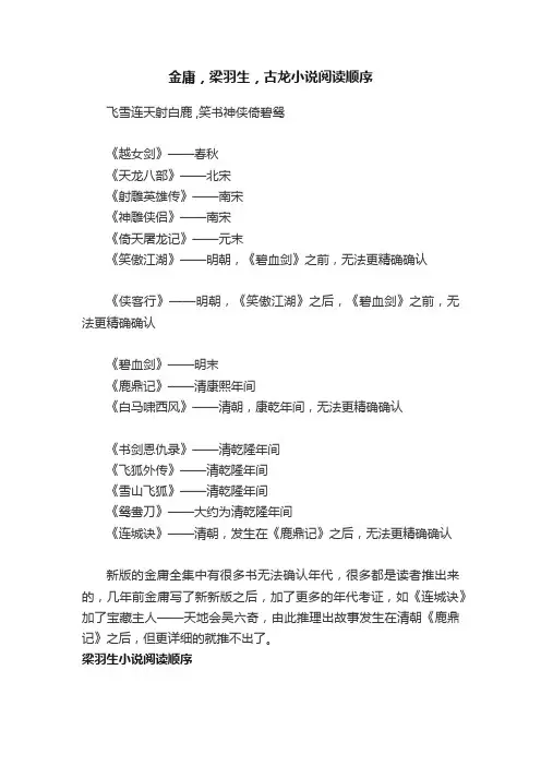 金庸，梁羽生，古龙小说阅读顺序