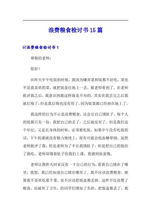 浪费粮食检讨书15篇