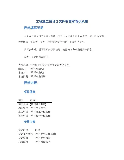 工程施工图设计文件变更审查记录表(1范本)