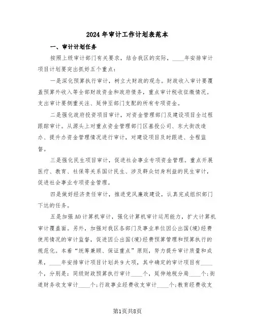 2024年审计工作计划表范本(3篇)