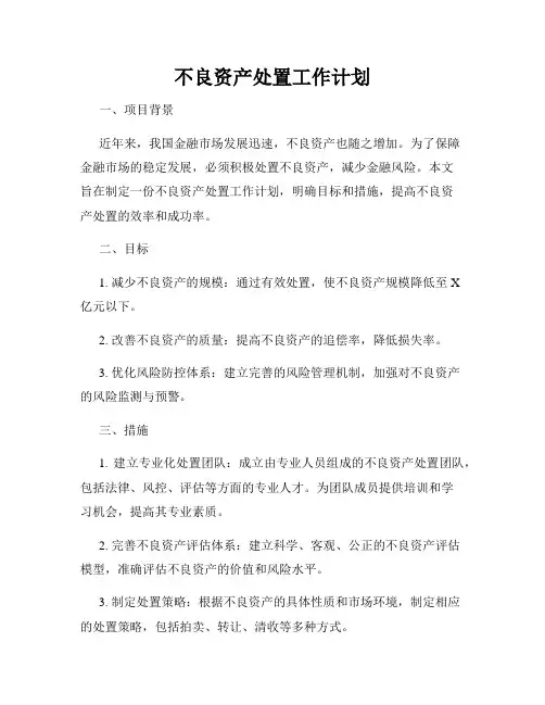 不良资产处置工作计划
