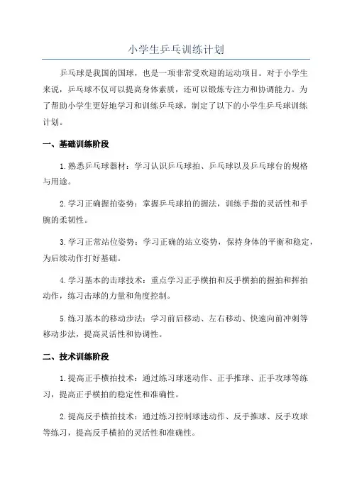 小学生乒乓训练计划